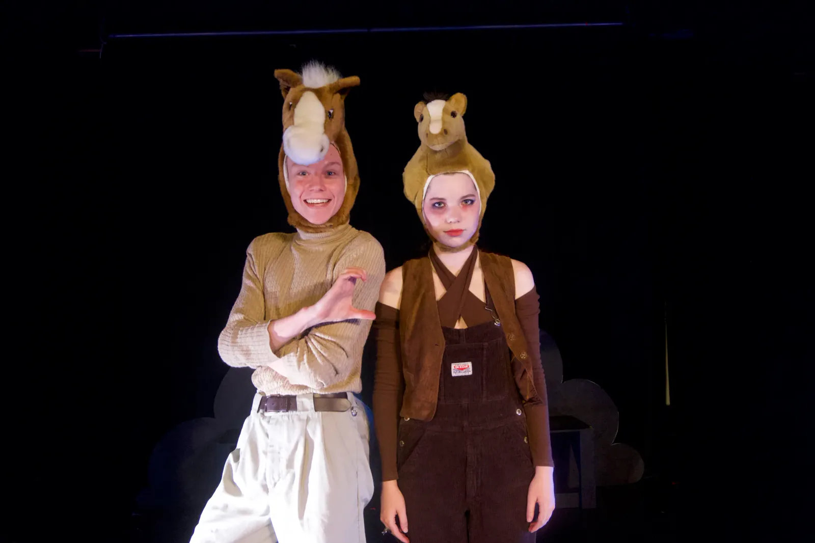 Two Horse Girl performers in horse costumes